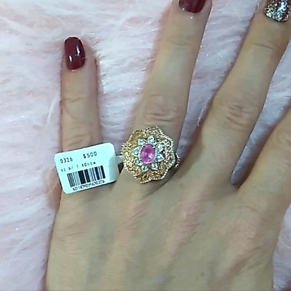 Sold ILAKAKA Hot Pink Sapphire Diamond Accent Vermeil Gold Cocktail Ring - Picture 9 of 9